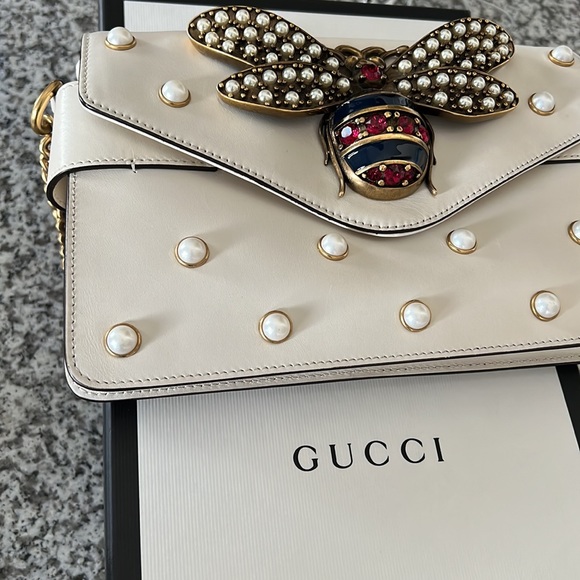 Gucci Queen Margaret Bee Bag Pearl Studded Broadway Flap Bag - Picture 4 of 4